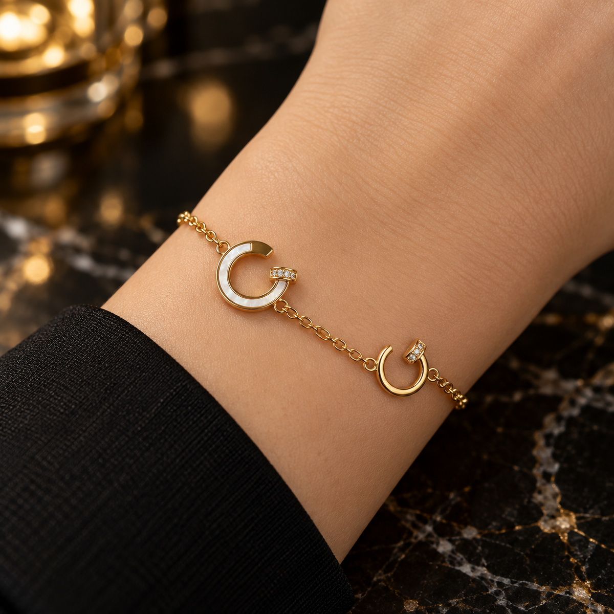 White Enamel Double Circle Bracelet