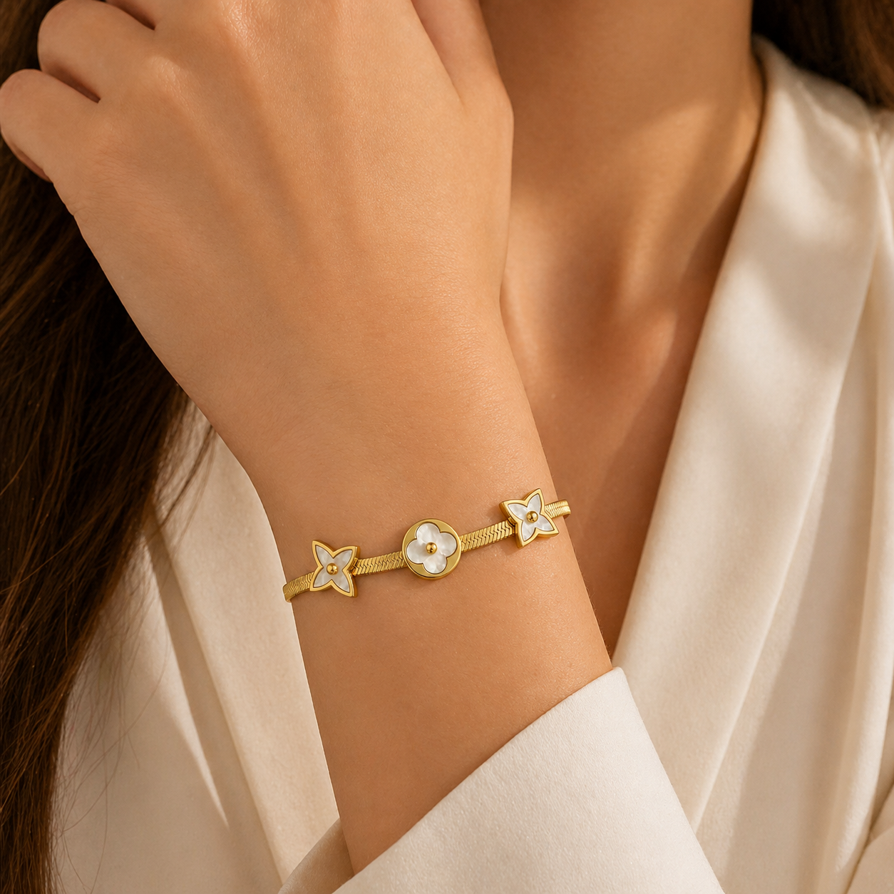Gold Plated Floral Snake Chain Bracelet