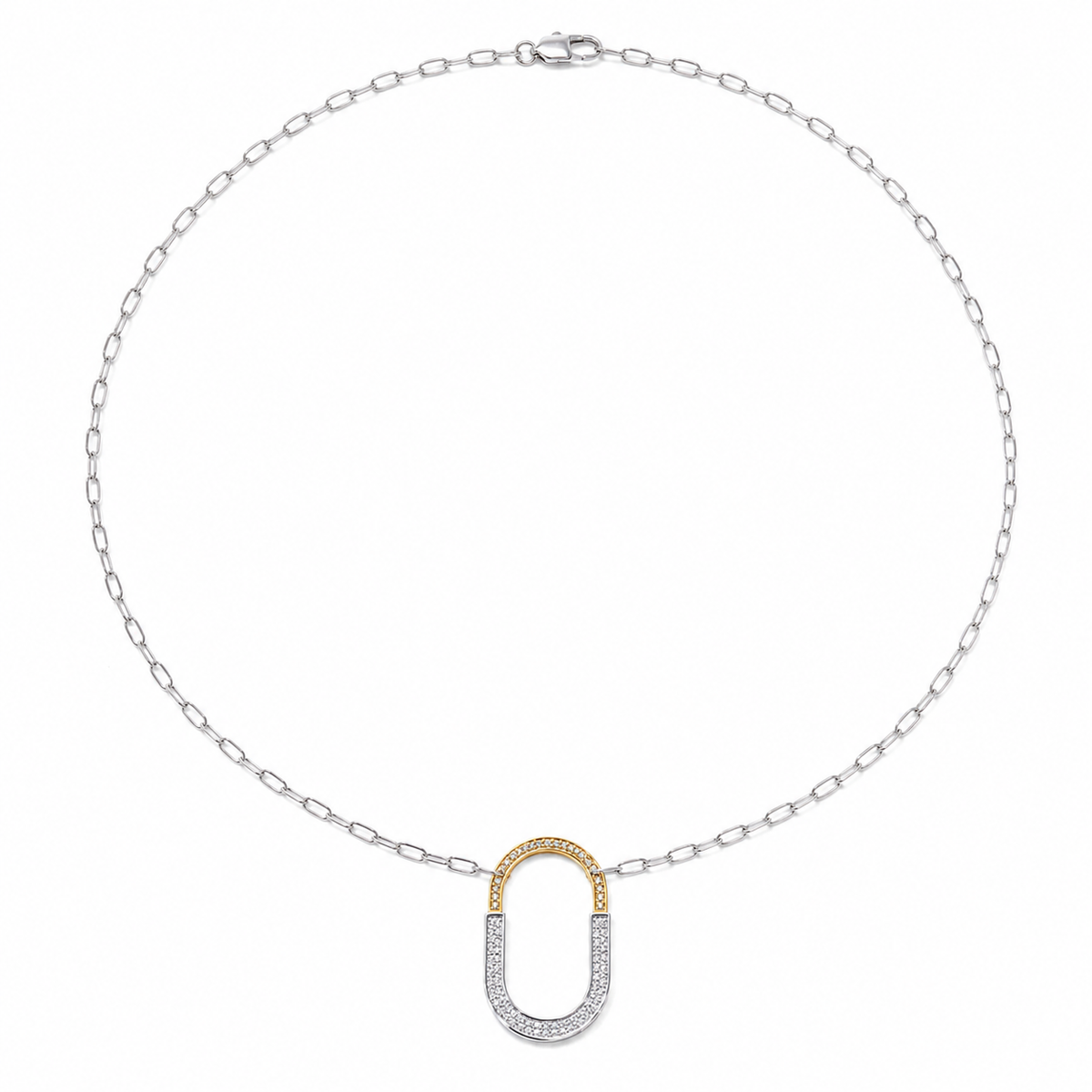 Duo Link pave Oval Pendant Necklace – Silver & Gold Editions" | Poshewix