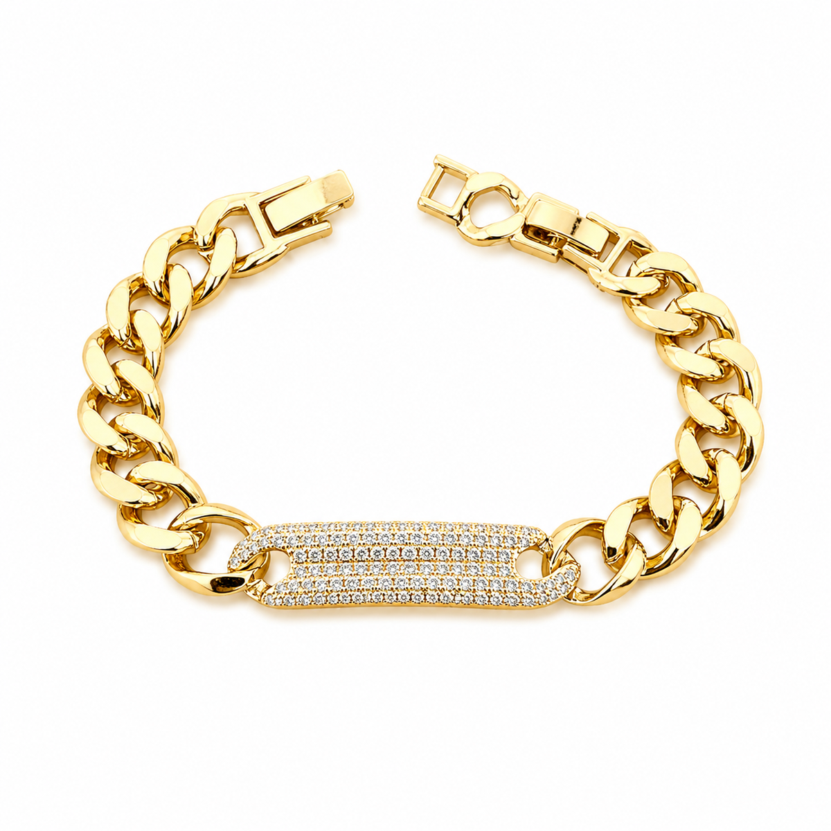 Strip Iced Cuban Link Gold Bracelet