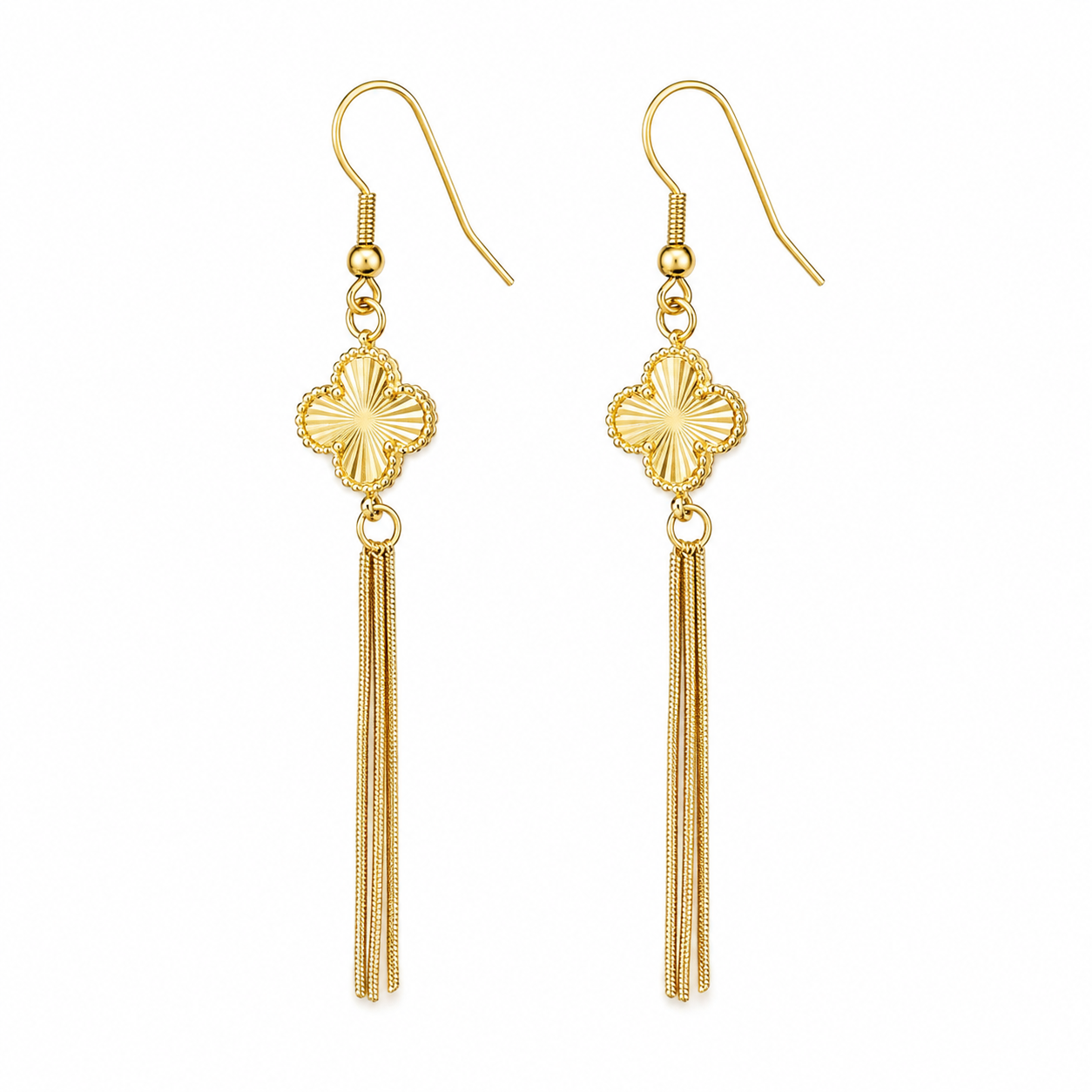 Golden Clover Tassel Earrings