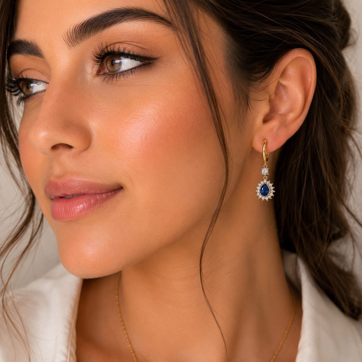 Royal Sapphire Halo Drop Earrings