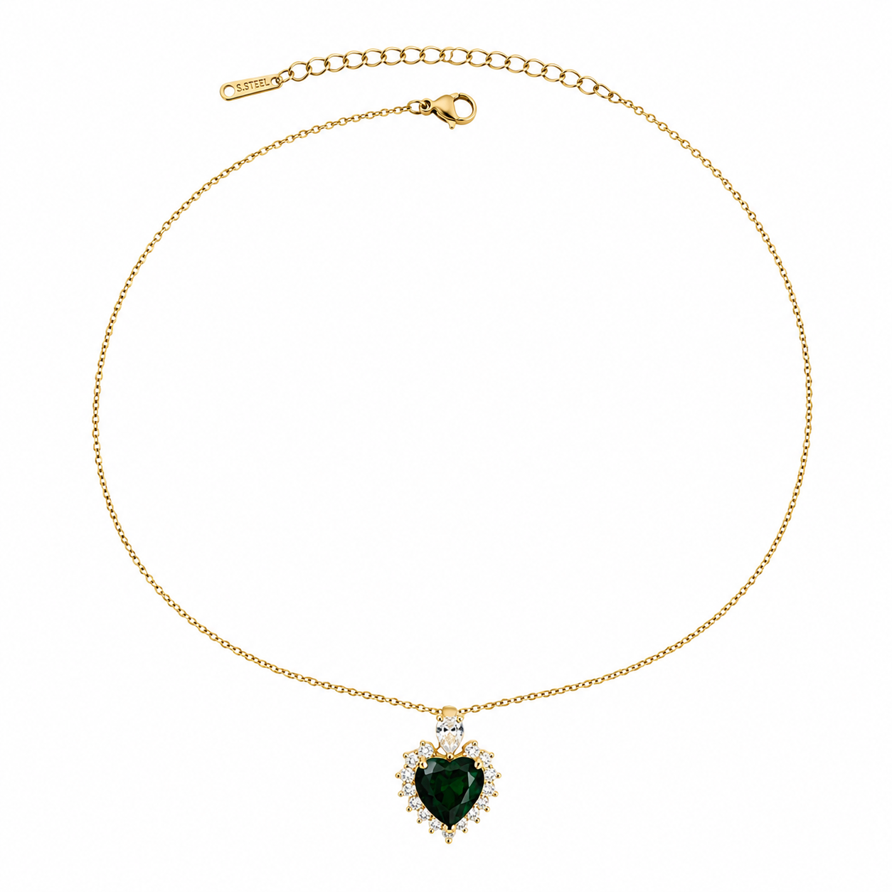 💚 Royal Emerald Heart Necklace – 18K Gold-Plated ✨