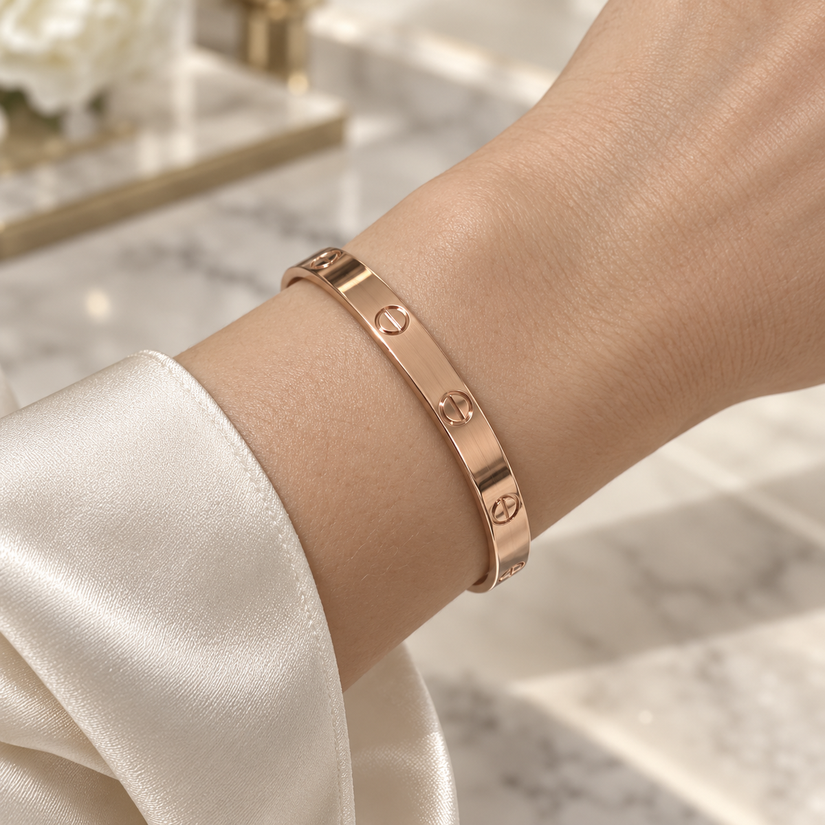 Love rosegold Screw Motif Cuff Bracelet – Timeless Rose Gold Elegance