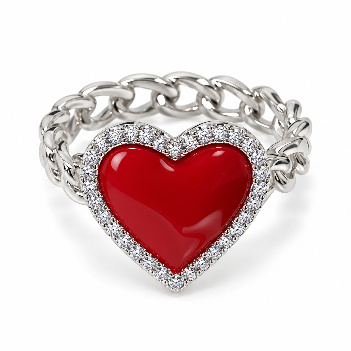 Enchanted Heart Chain Rings – Silver Finish