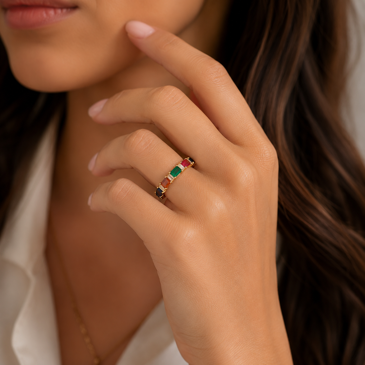 Rainbow Emerald Eternity Ring