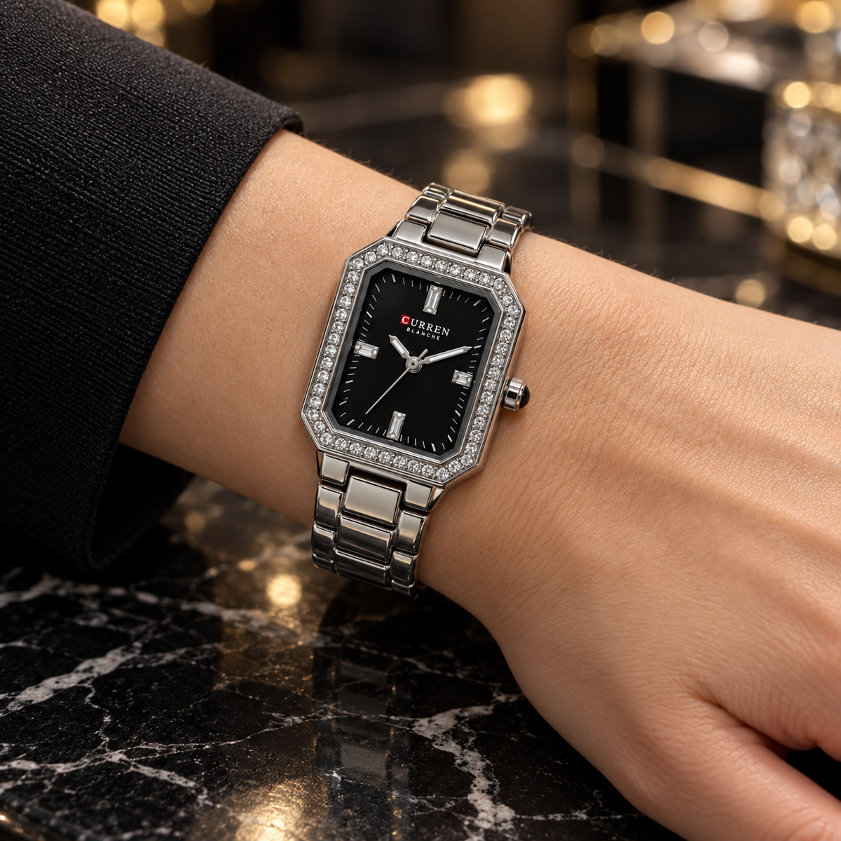Curren Sparkling Rectangular Watch(woman)