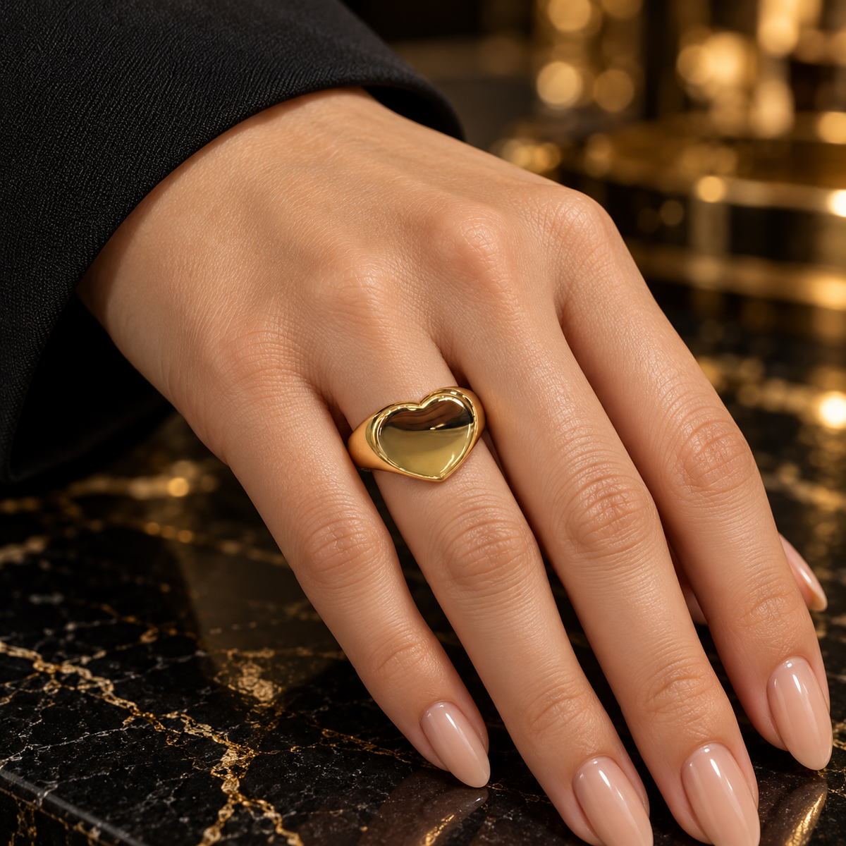 Golden Heart Shield Ring