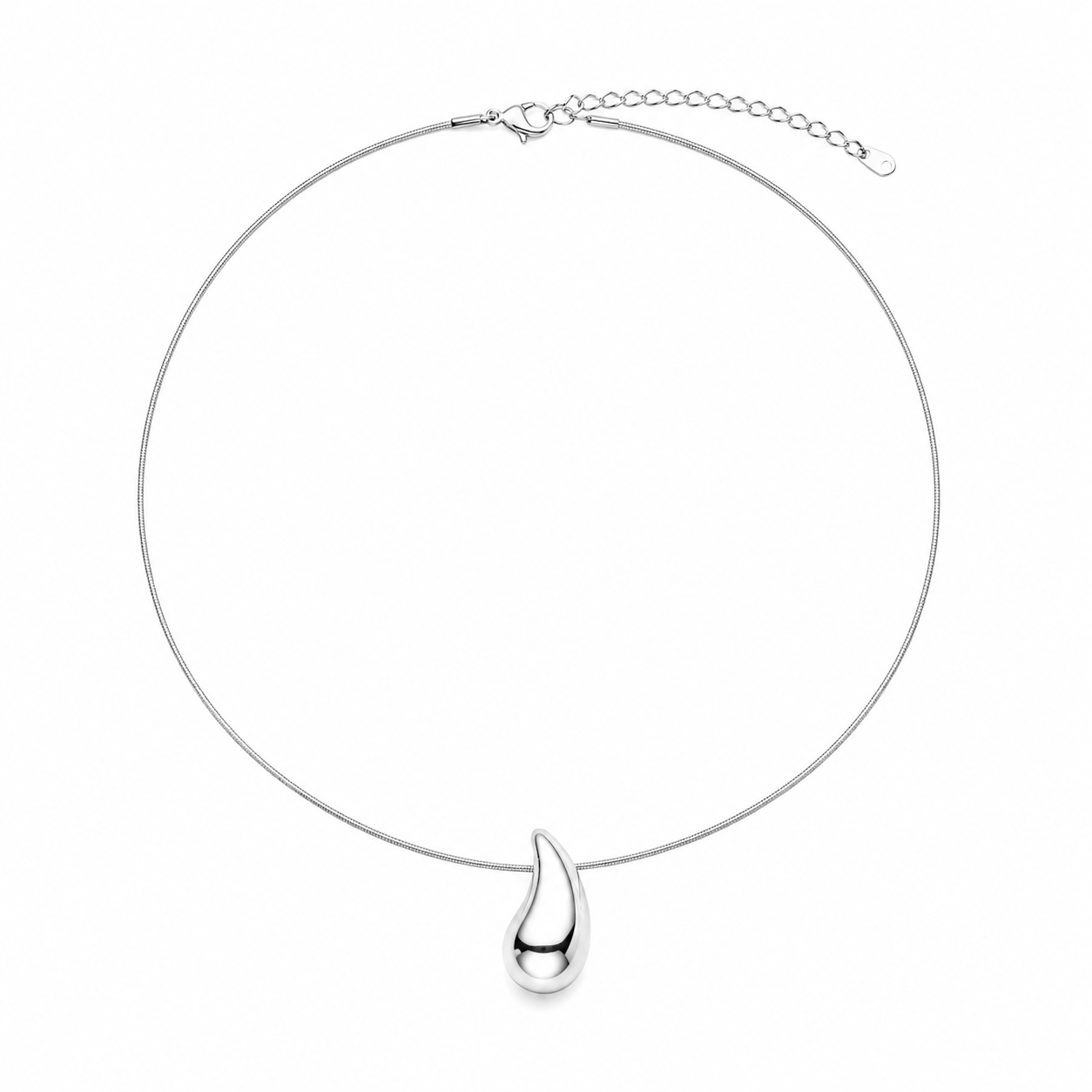 Liquid Tear-Drop Pendant Necklace – Silver Plated