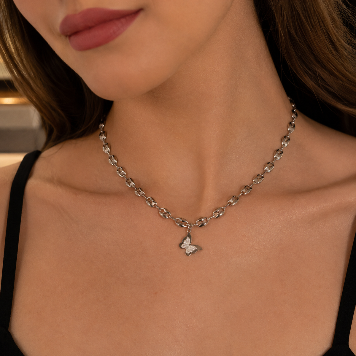 butterfly charm necklace(silver and gold) | Poshewix – view 2