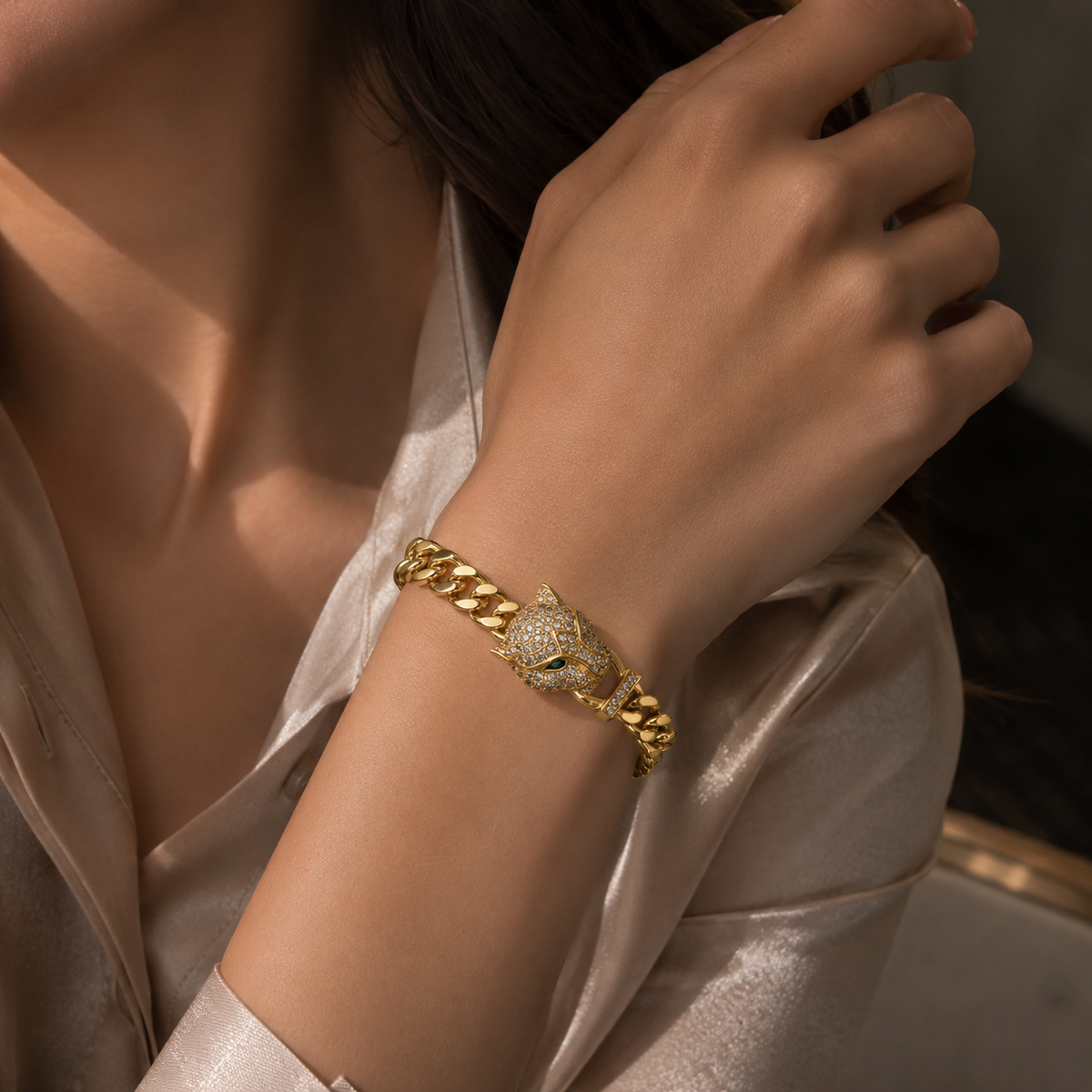 Tiger Panther Head Chain Bracelet – Gold Finish
