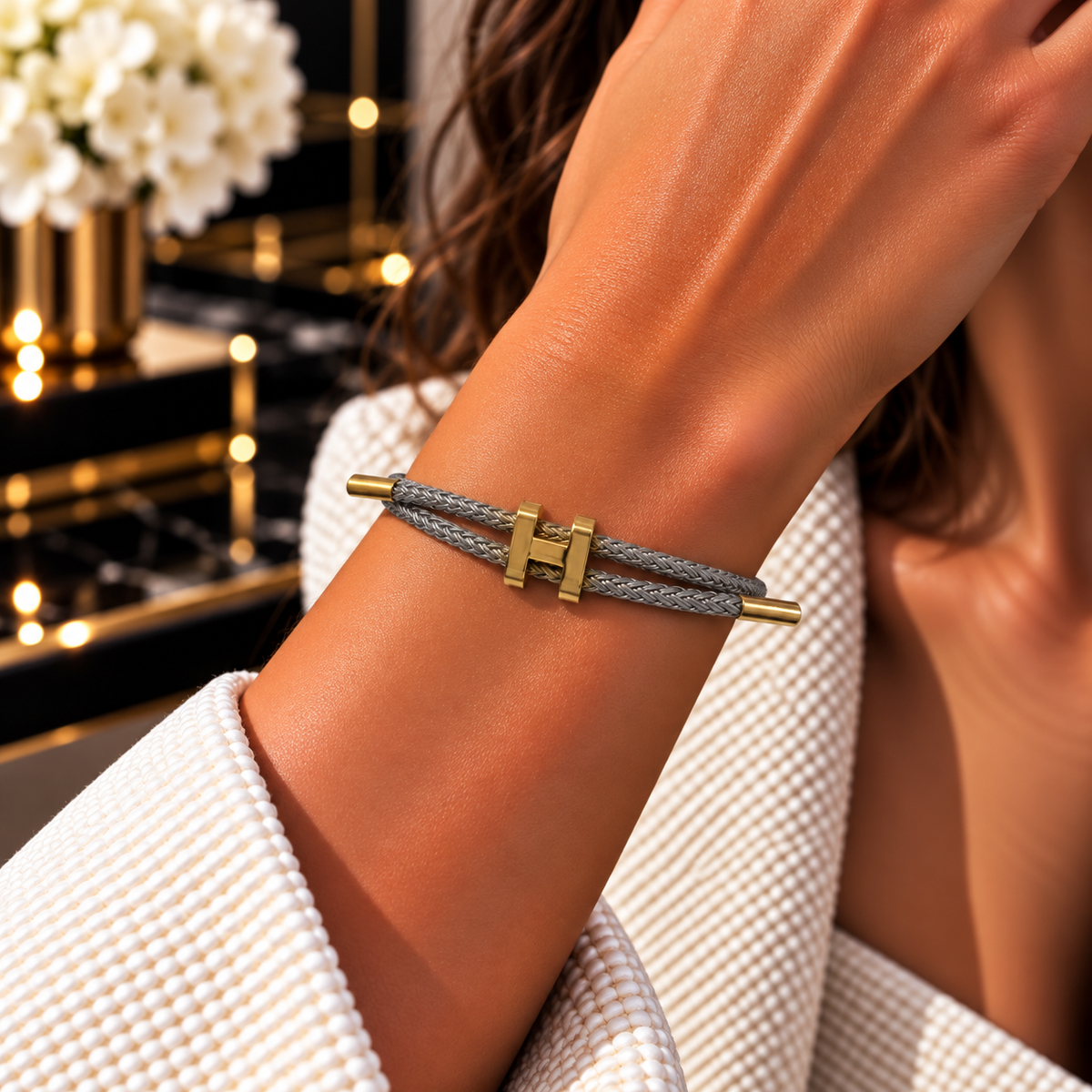 H Bracelet with Gold Interlock Clasp