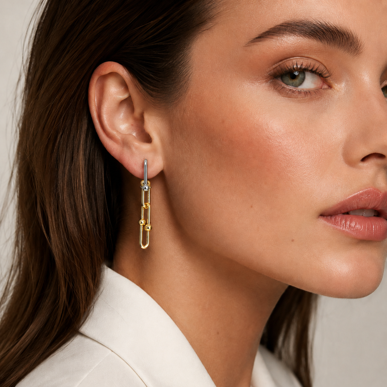 Two tone tiffany long Drop Earrings