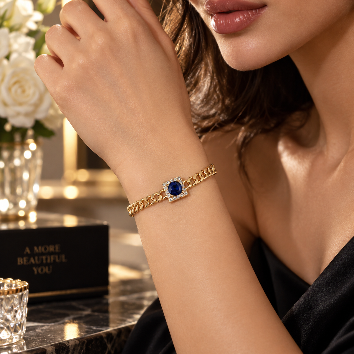 Square Gem Curb Chain Bracelet ✨