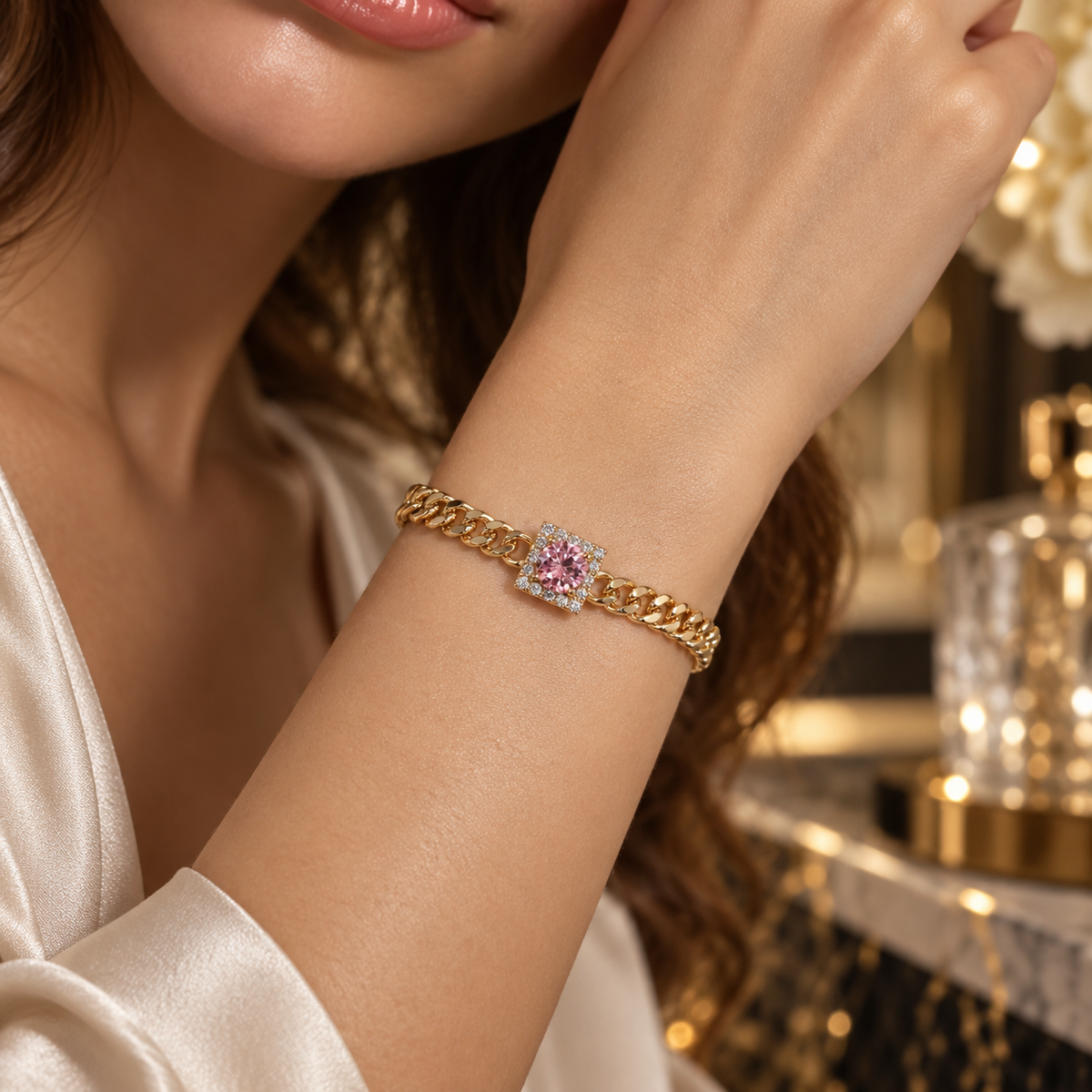 Square Gem Curb Chain Bracelet ✨
