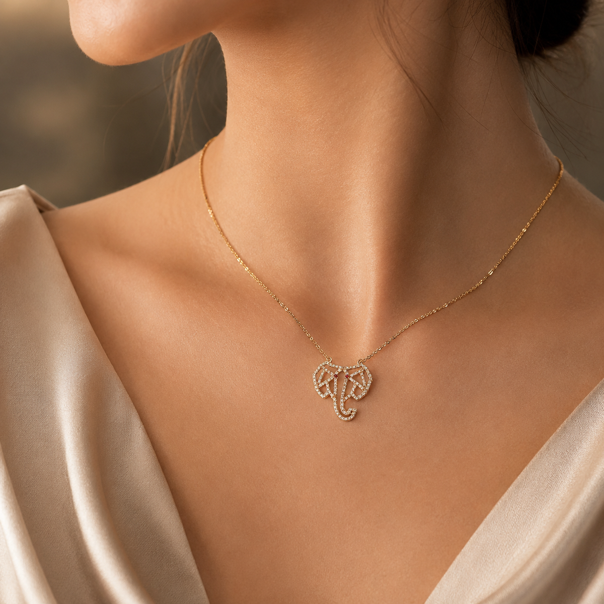 Fellora Geometric Elephant Necklace – Gold Pavé Edition | Poshewix – view 2