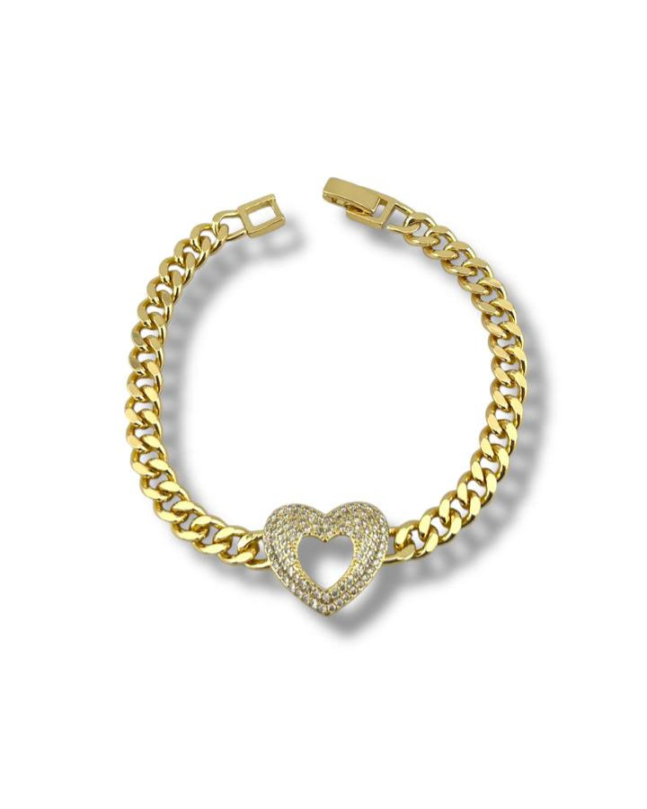 "Amora Heart Bracelet – Bold Cuban with Sparkling Charm"