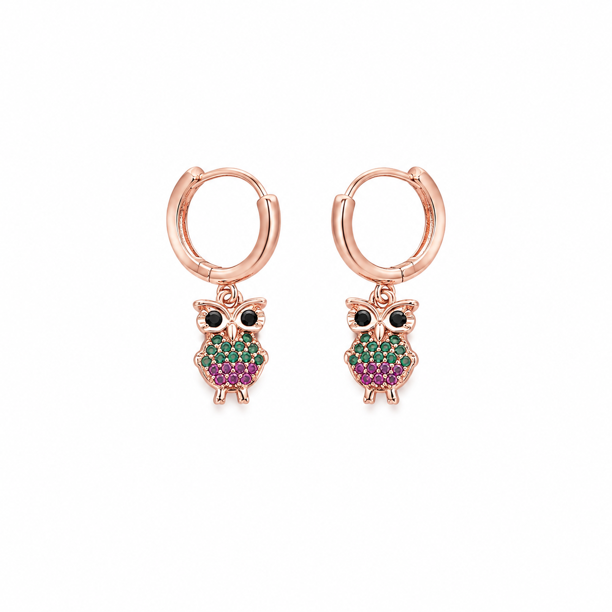 Rose-Gold Owl Huggie Earrings