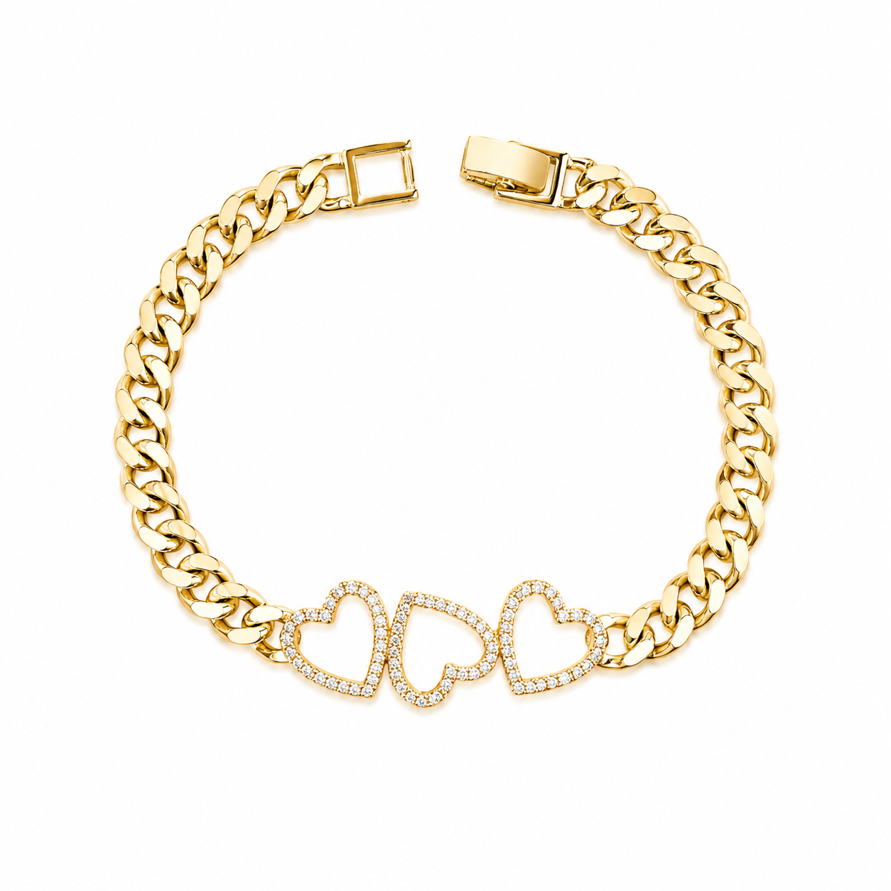 Triple Heart Harmony Bracelet – Gold Sparkle Edition
