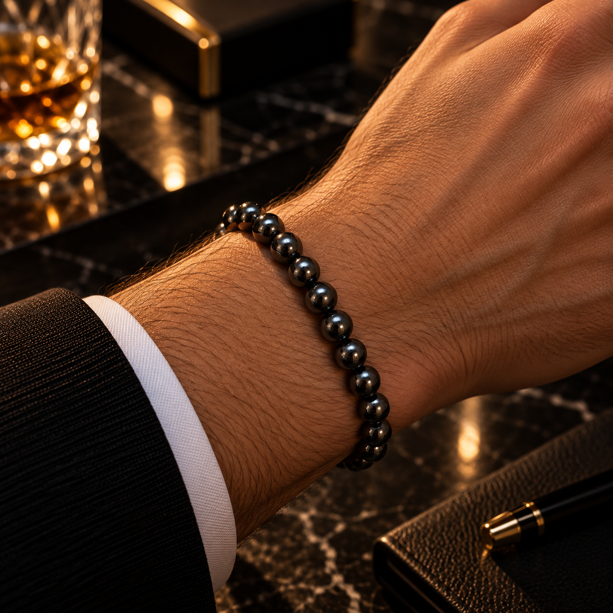 Lapis Bead Bracelet – Gold Magnetic Clasp