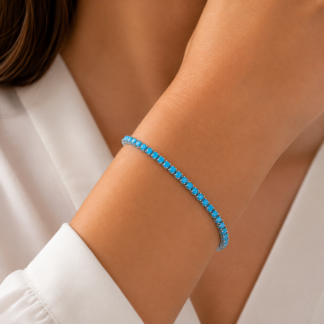 Tennis Bracelet Trio – Silver & Turquoise