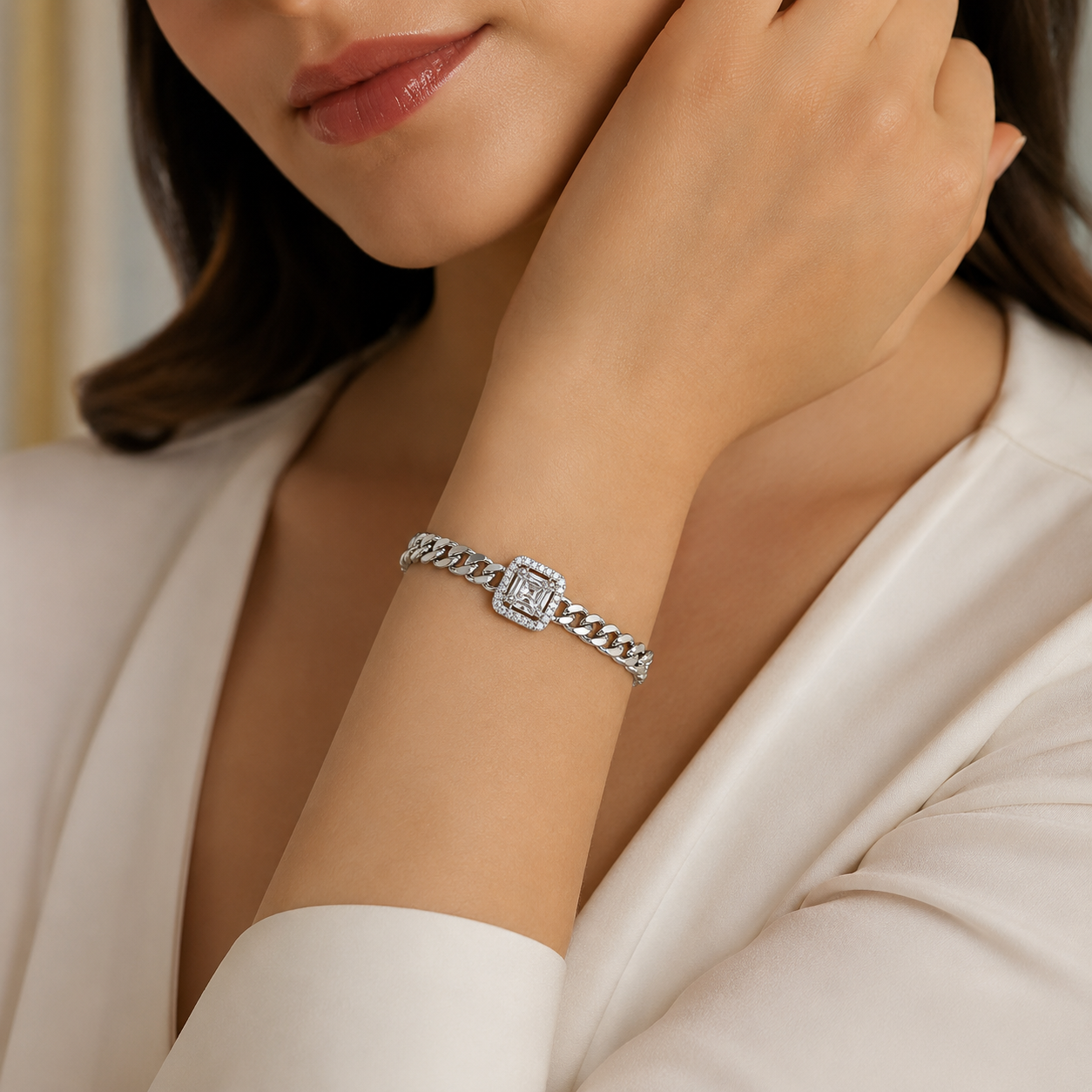 silver color chain bracelet with stone bracelet✨