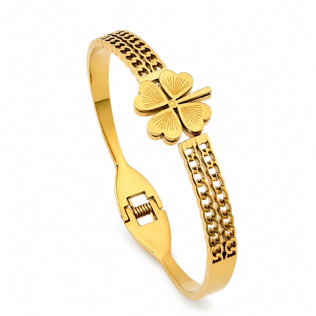 Golden Four-Leaf Clover Bracelet