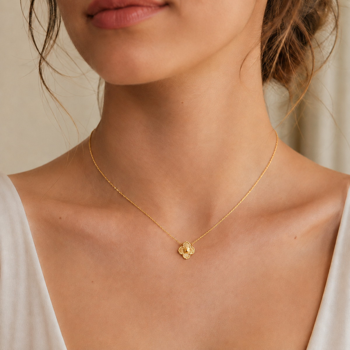 Mini Golden Bloom Clover Necklace