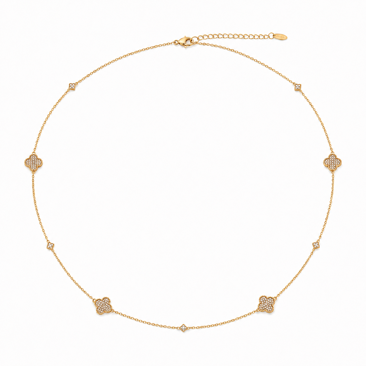 VanCleef–Inspired Pavé Clover Necklace – 100 cm