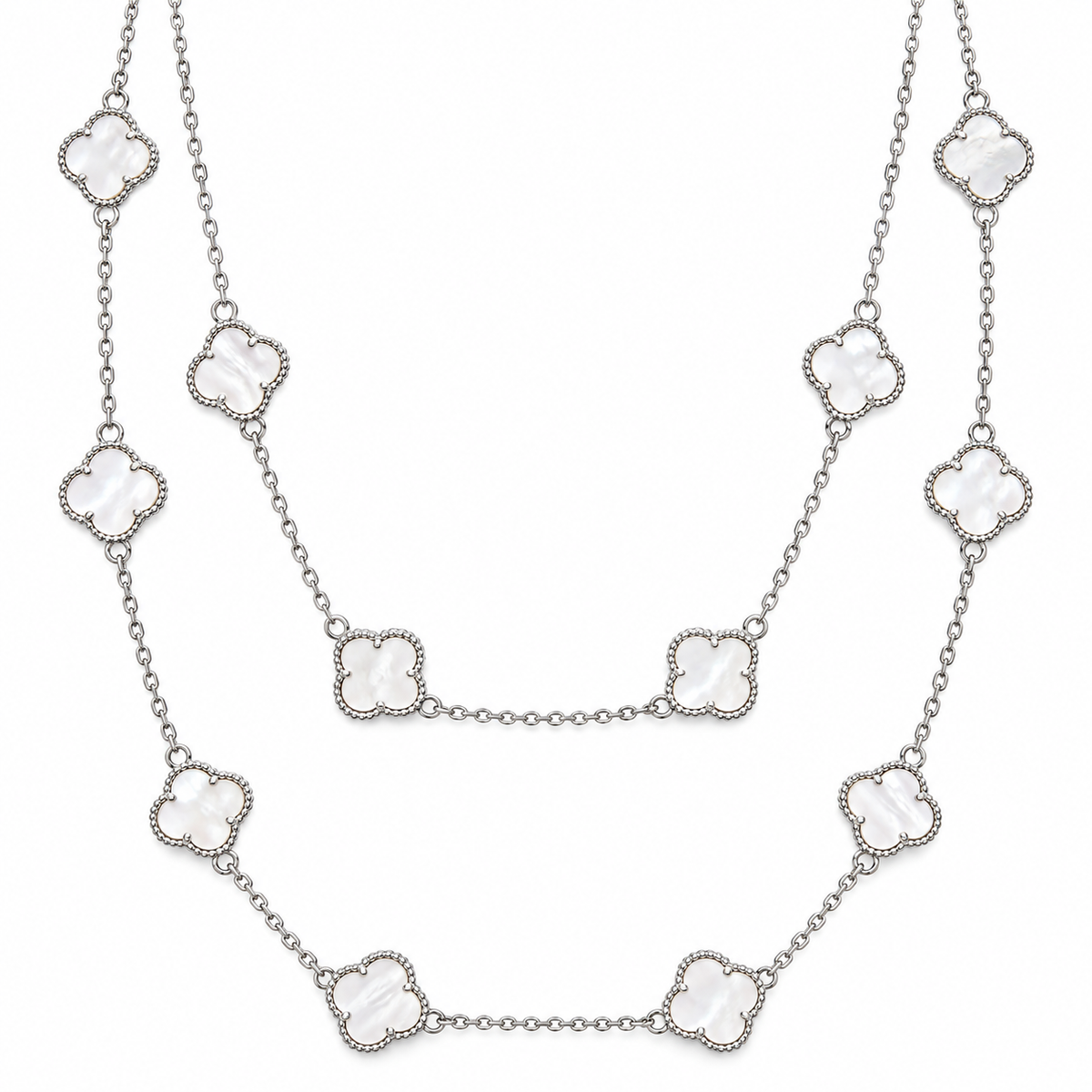 Silver-Tone Clover Necklace(120cm)