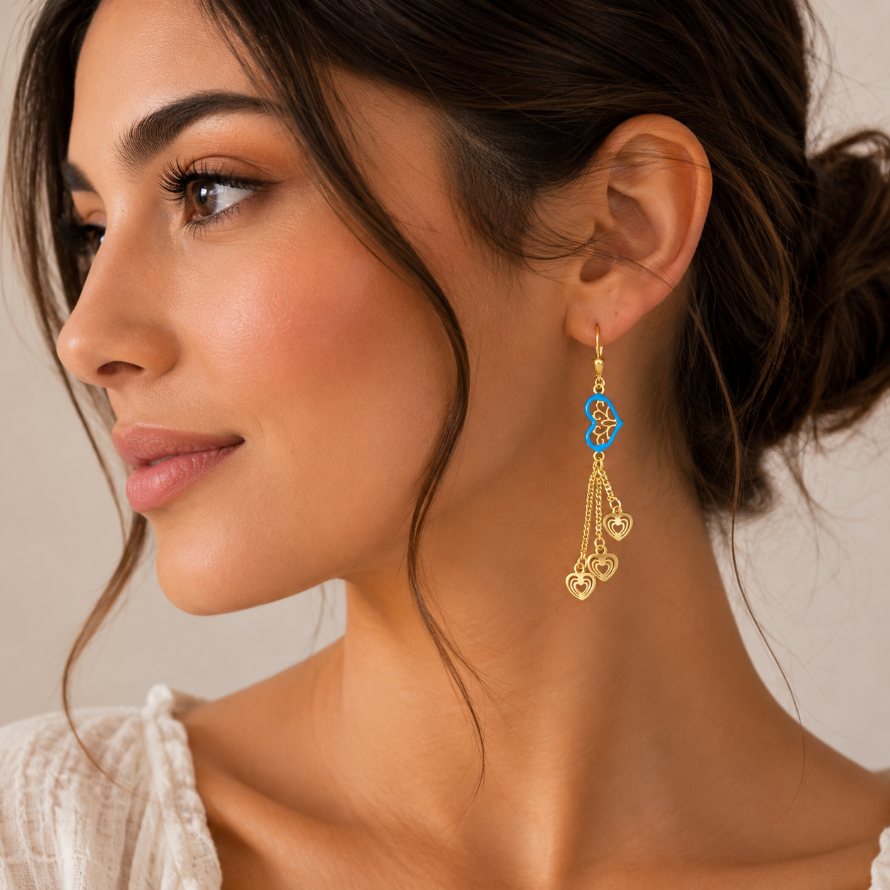 Golden Heart Cascade Earrings – Turquoise Edition