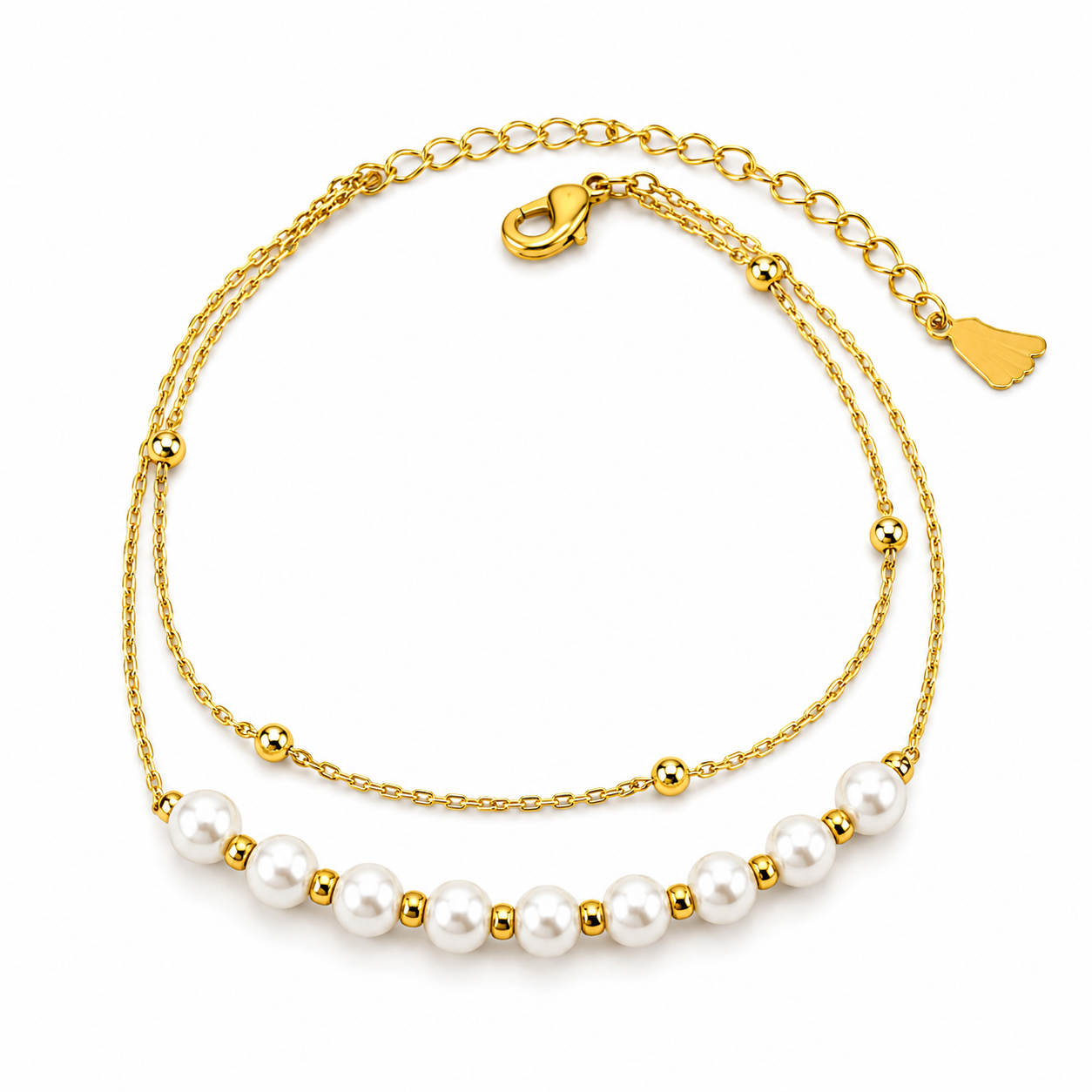 Golden Pearl Anklet – Classic Elegance