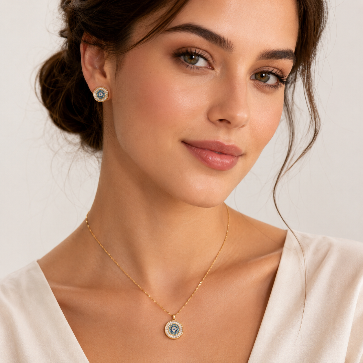 🧿 Midnight Aura Set – Evil Eye Pendant + Studs