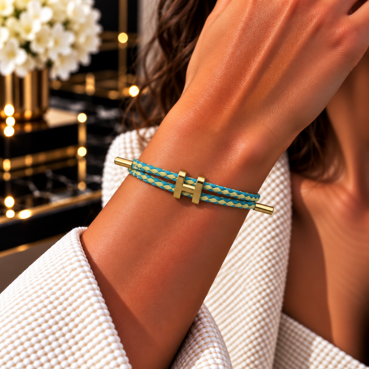 H Bracelet with Gold Interlock Clasp