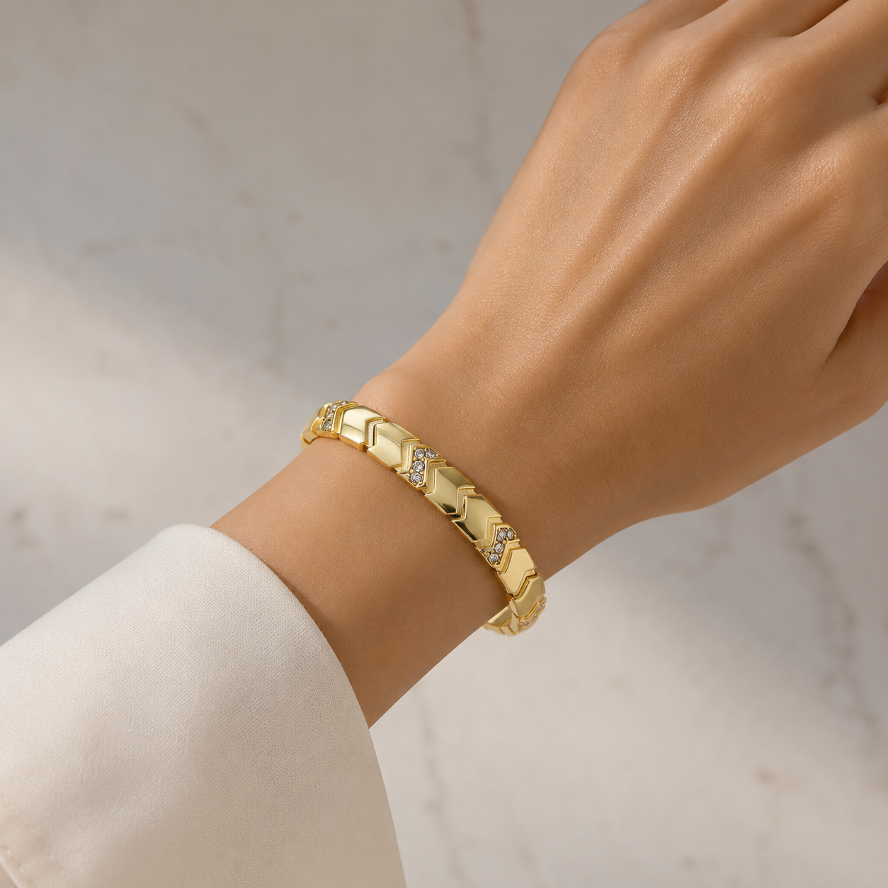 Crystal Chevron Gold Bangle