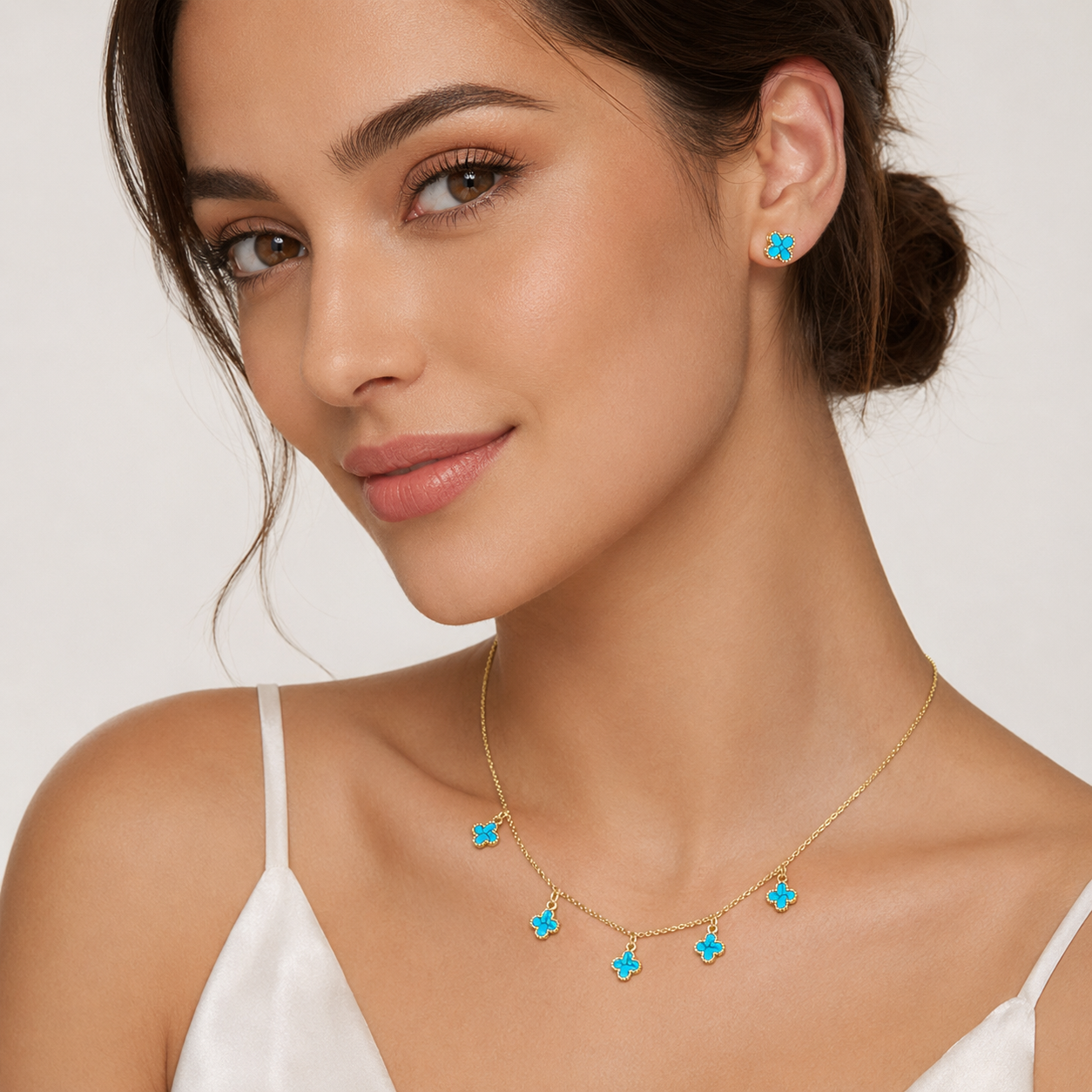 VANCLEEF Necklace & Earrings Set – 18K Gold-Plated Elegance