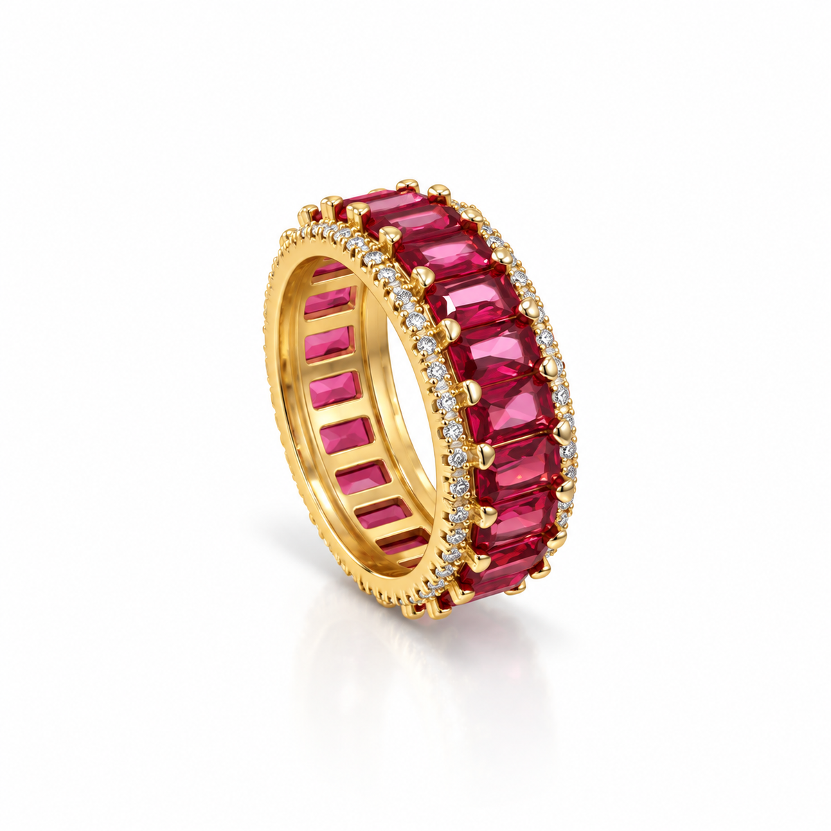 colored Crimson Radiance Ring – Gold-Plated with Ruby-Hued Baguettes