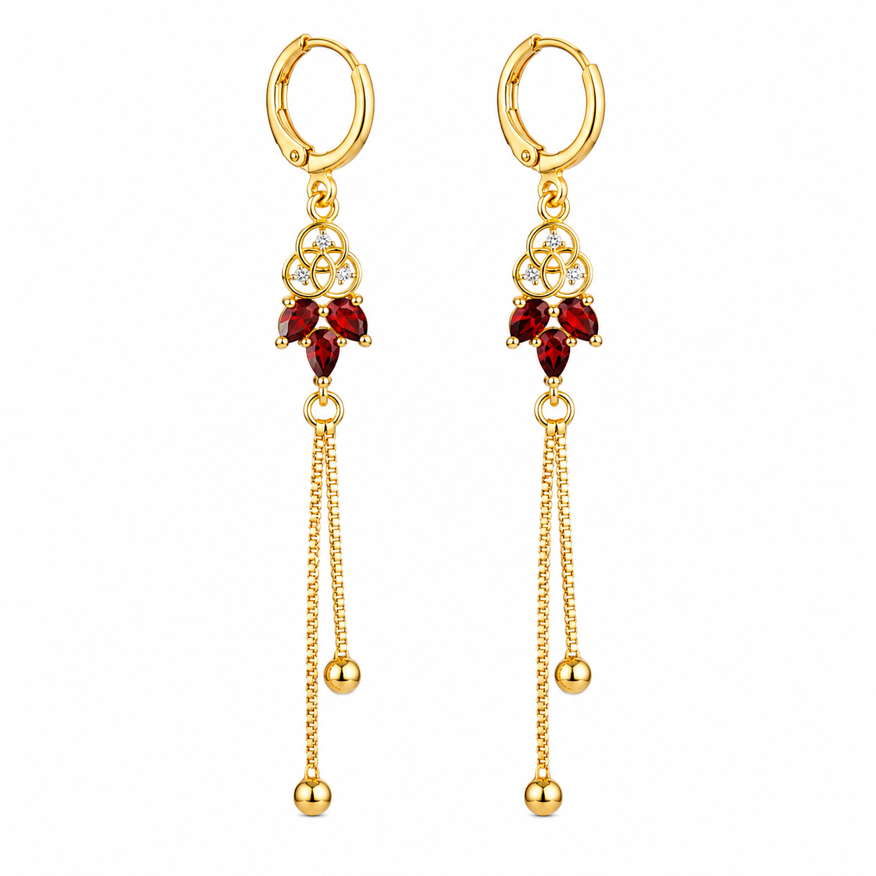 Drop Earrings with red Crystal Accents