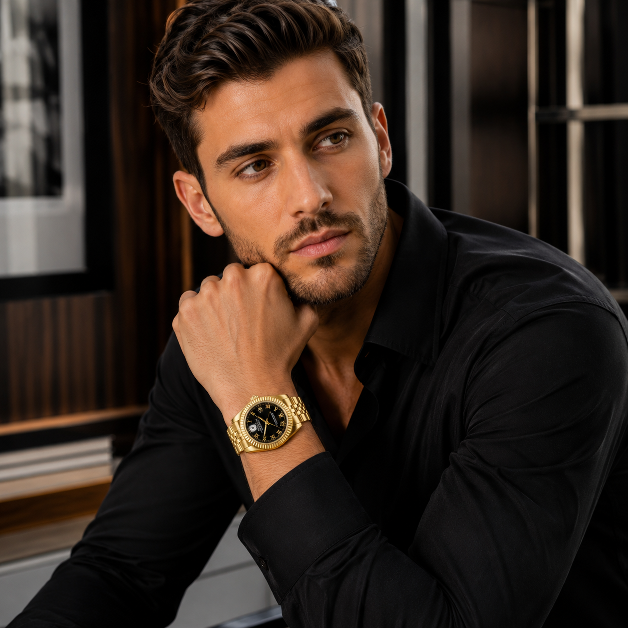 Rolex Oyster Perpetual Datejust – Gold Stainless Steel Watch with Black Roman Dial
