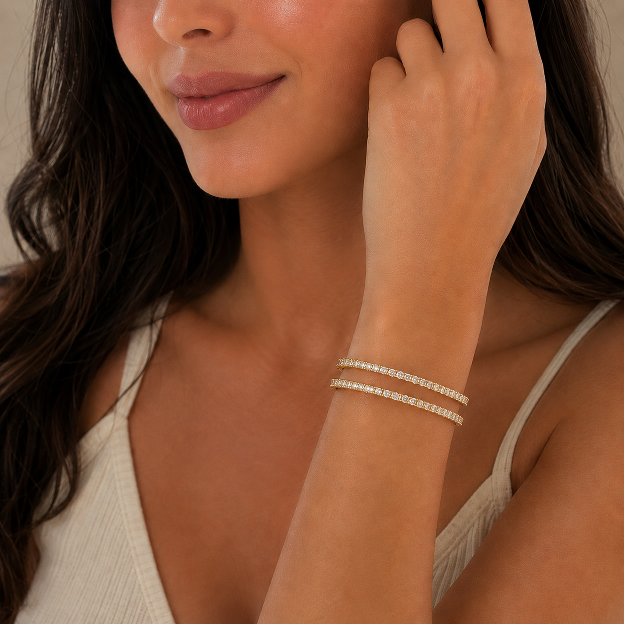 Double Row Crystal Gold Cuff – Elegant Open Bangle