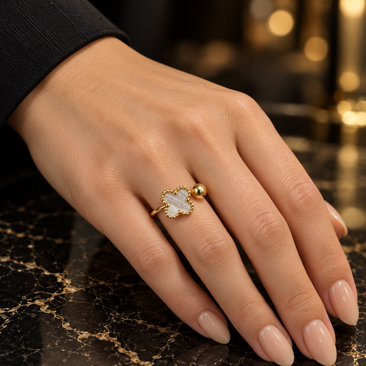 Golden Ball Clover Ring – Radiate Grace & Light
