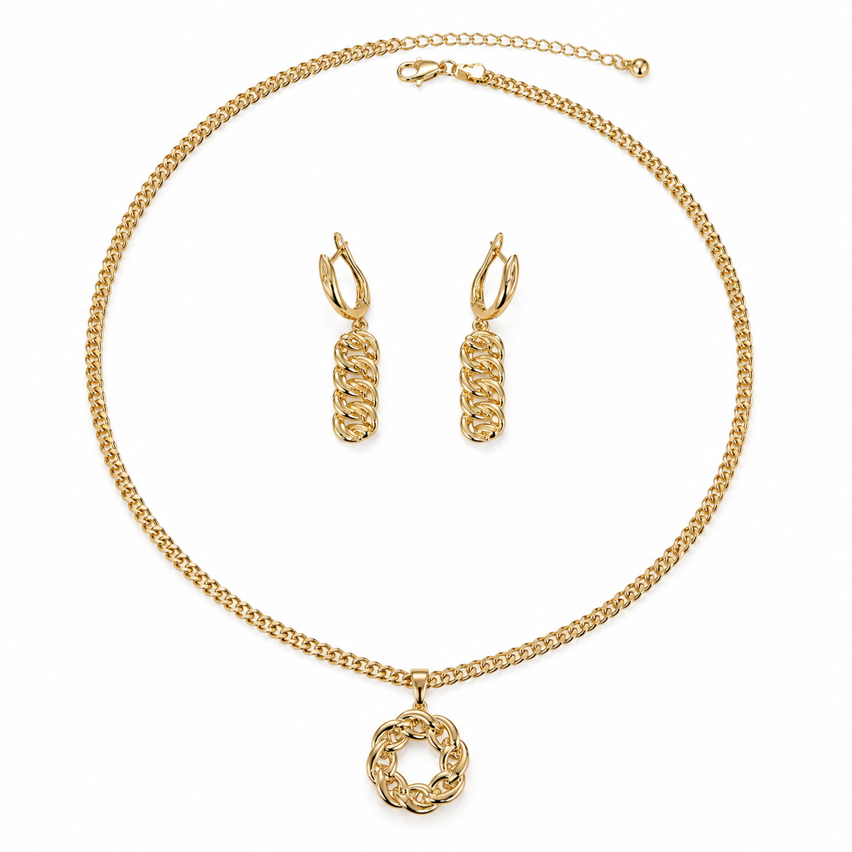 Gold Chain Necklace & Earrings Set