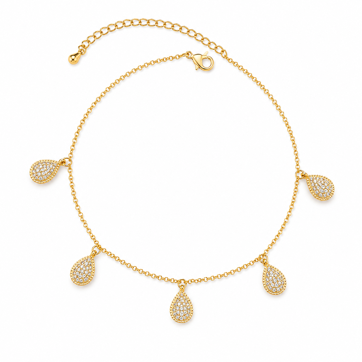 Pavé Teardrop Charm Anklet