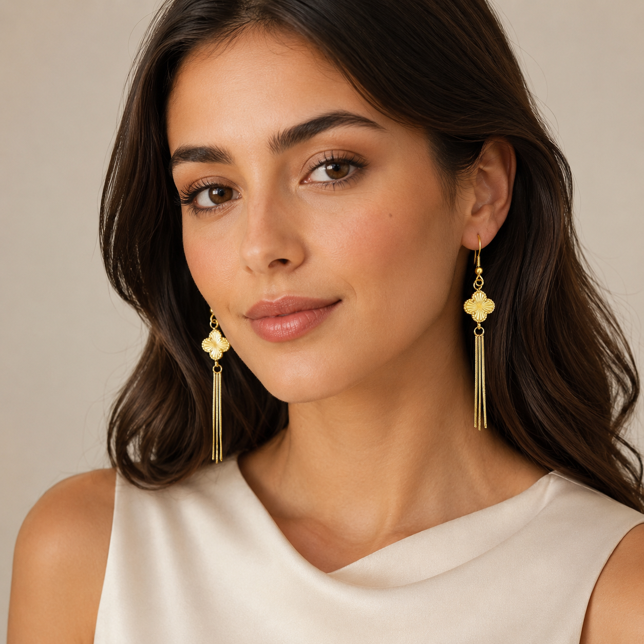 Golden Clover Tassel Earrings