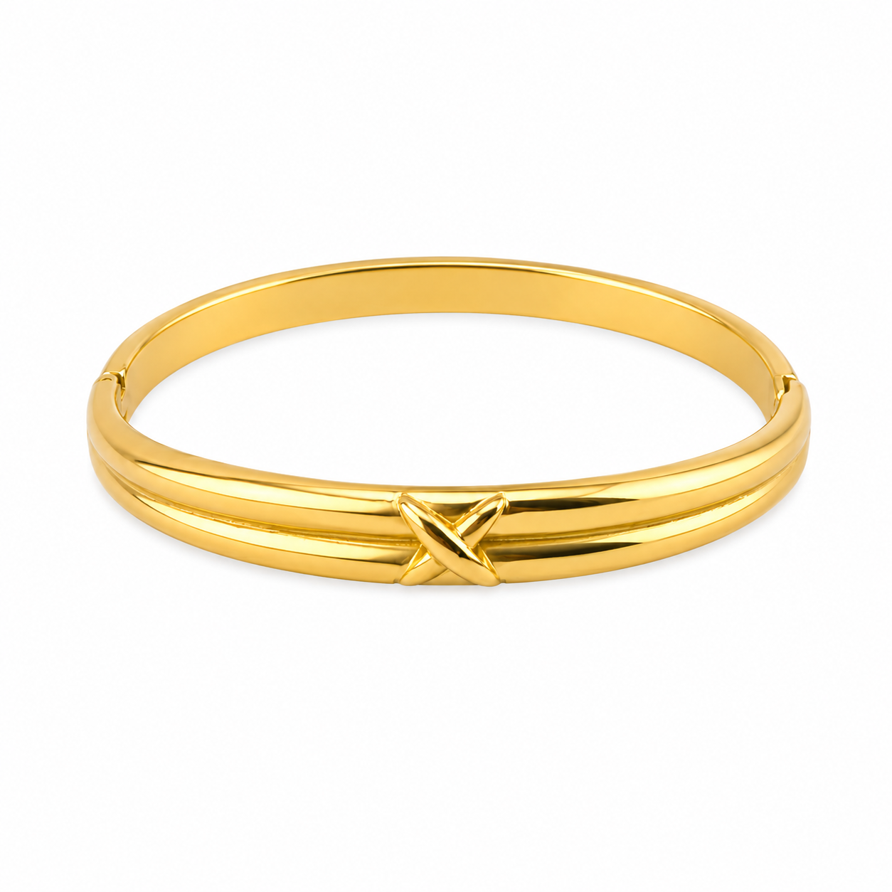 Gold X Bangle – Elegant Crossover Design Bracelet