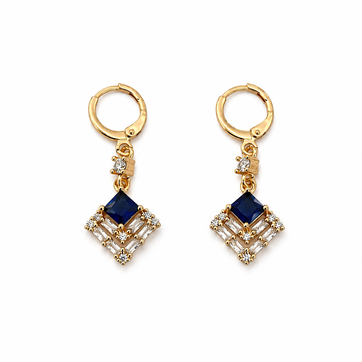 Blue Crystal Geometric Drop Earrings