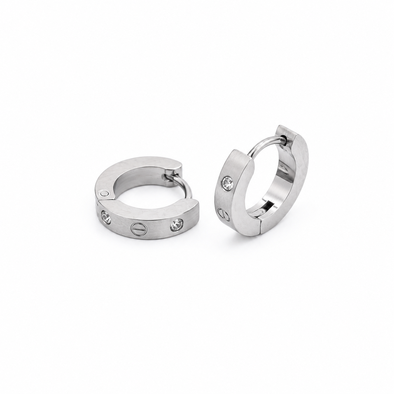 Stainless steel Cartier with stone Minimal Screw Detail Hoop Earrings – Silver ✨