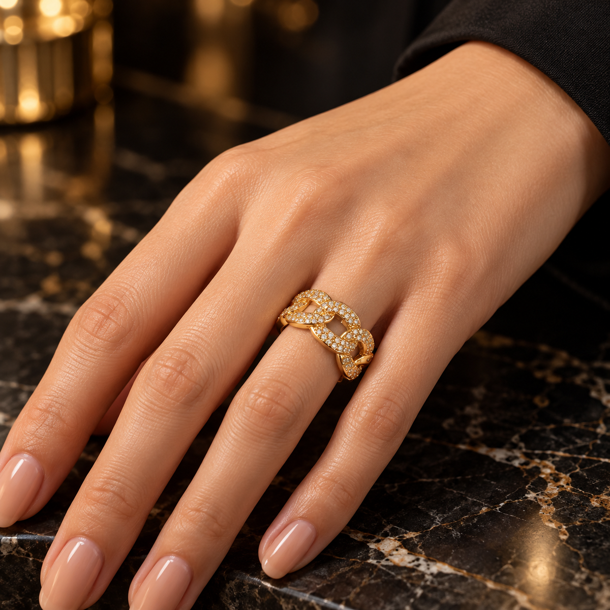 Crystal Chain Link Ring – Silver and gold