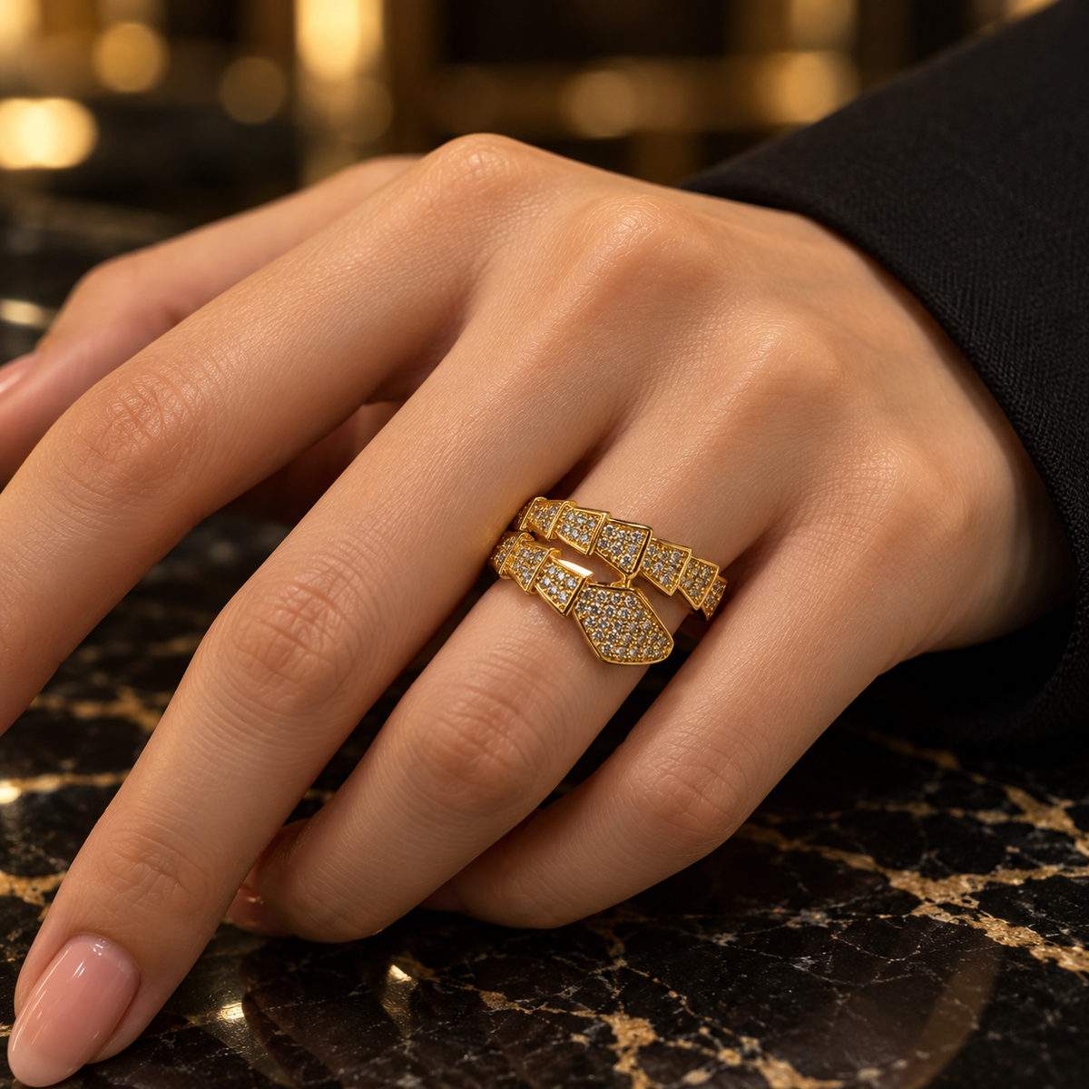 Sparkling snake Serpent Wrap Ring