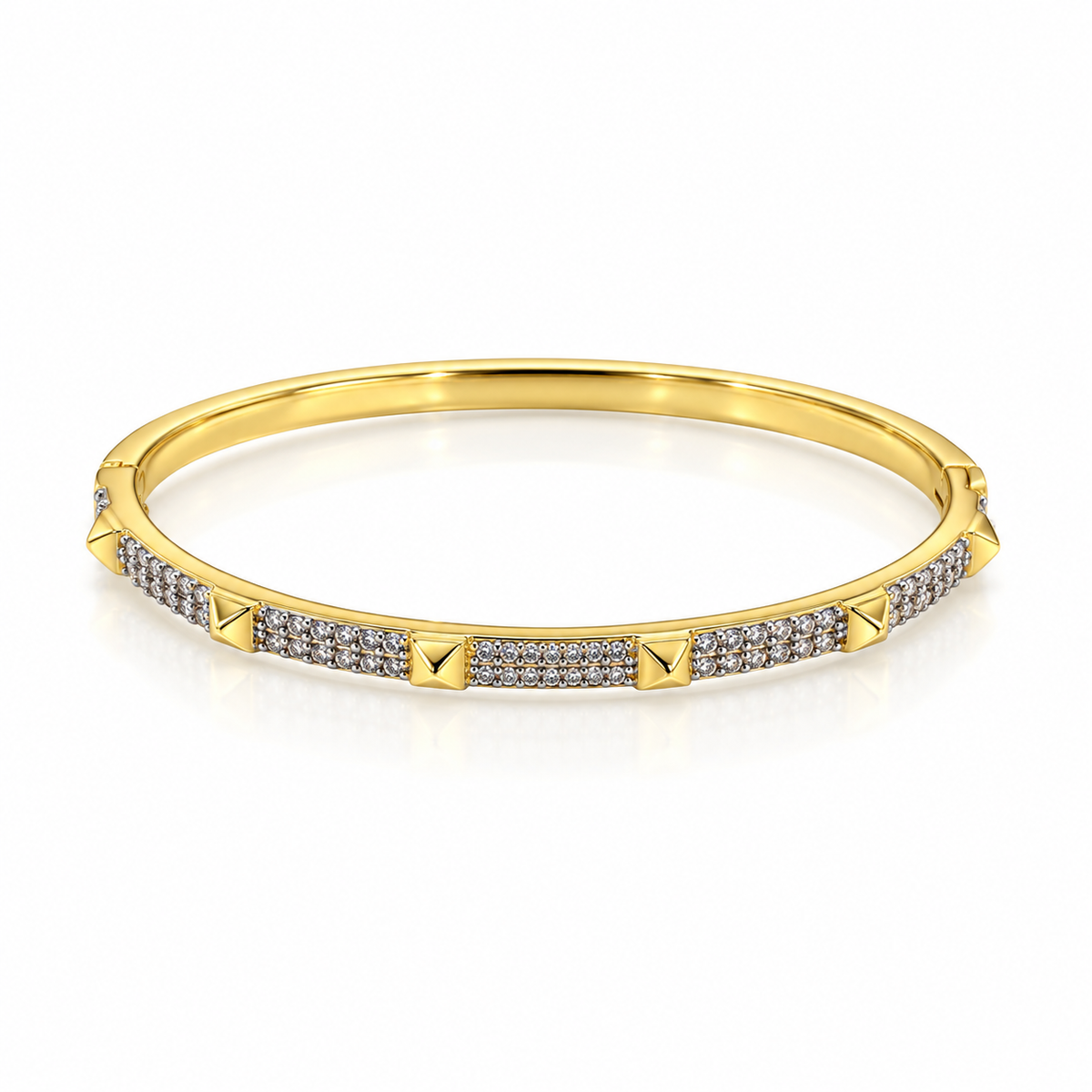 Gold Pyramid Stud & Crystal Bangle – Modern Glam